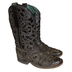 Corral Boots Womens Size 8M Black Leather Sequin Inlay Studded Y2K Goth Western